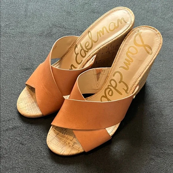 Sam Edelman Nahla Tan Brown Crisscross Leather Wedge Sandals 8.5 women’s - Picture 5 of 9
